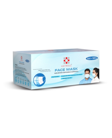 Getwell Face Mask (Non-woven) With Zipper Poly 50 PCS (10 X 5)
