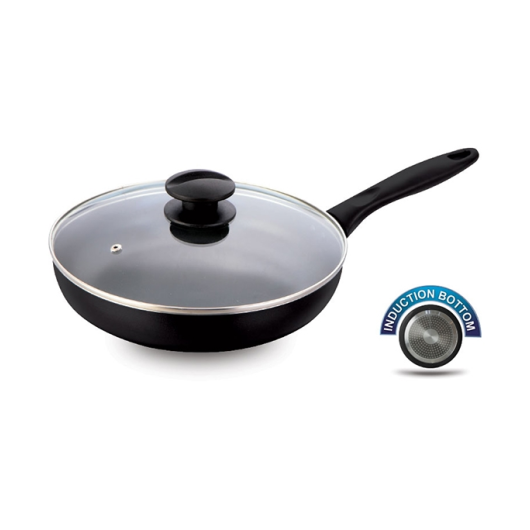 TOPPER NONSTICK INDUCTION FRY PAN WITH LID BLACK 22 CM