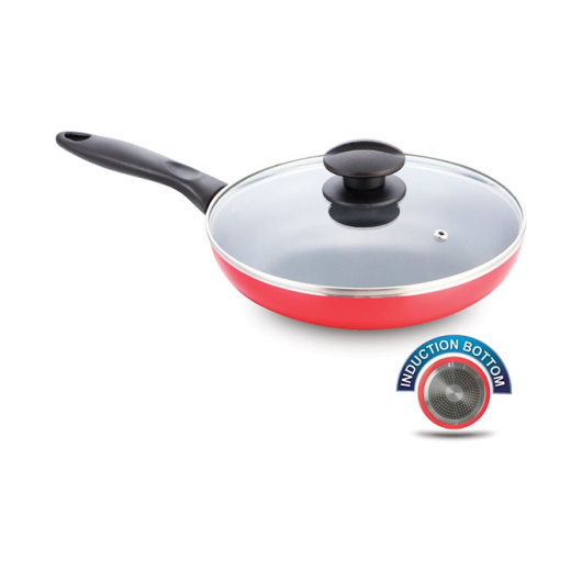 TOPPER NONSTICK INDUCTION FRY PAN WITH LID RED 24 CM
