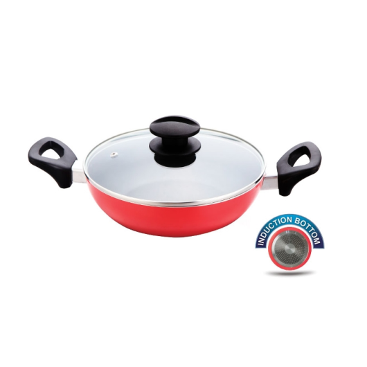 TOPPER NONSTICK INDUCTION KARAI WITH LID RED 22 CM