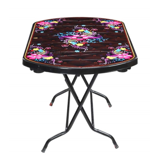 DINING TABLE 4 SEAT SEMI OVAL S/L PRINTED - BLACK