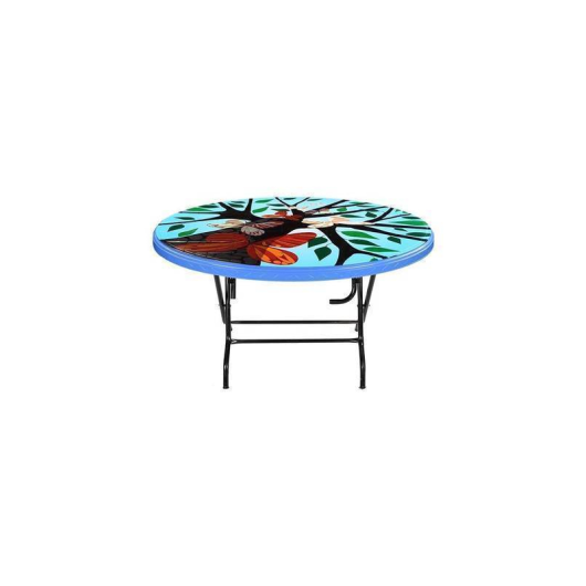RFL  DINING TABLE 4 SEAT OVAL STEEL LEG PRINT LOVE TREE BLUE 914688